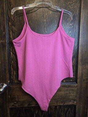 Forever 21 Pink Classic Scoop Neck Bodysuit w/High Cut Leg Opening Sz 2X